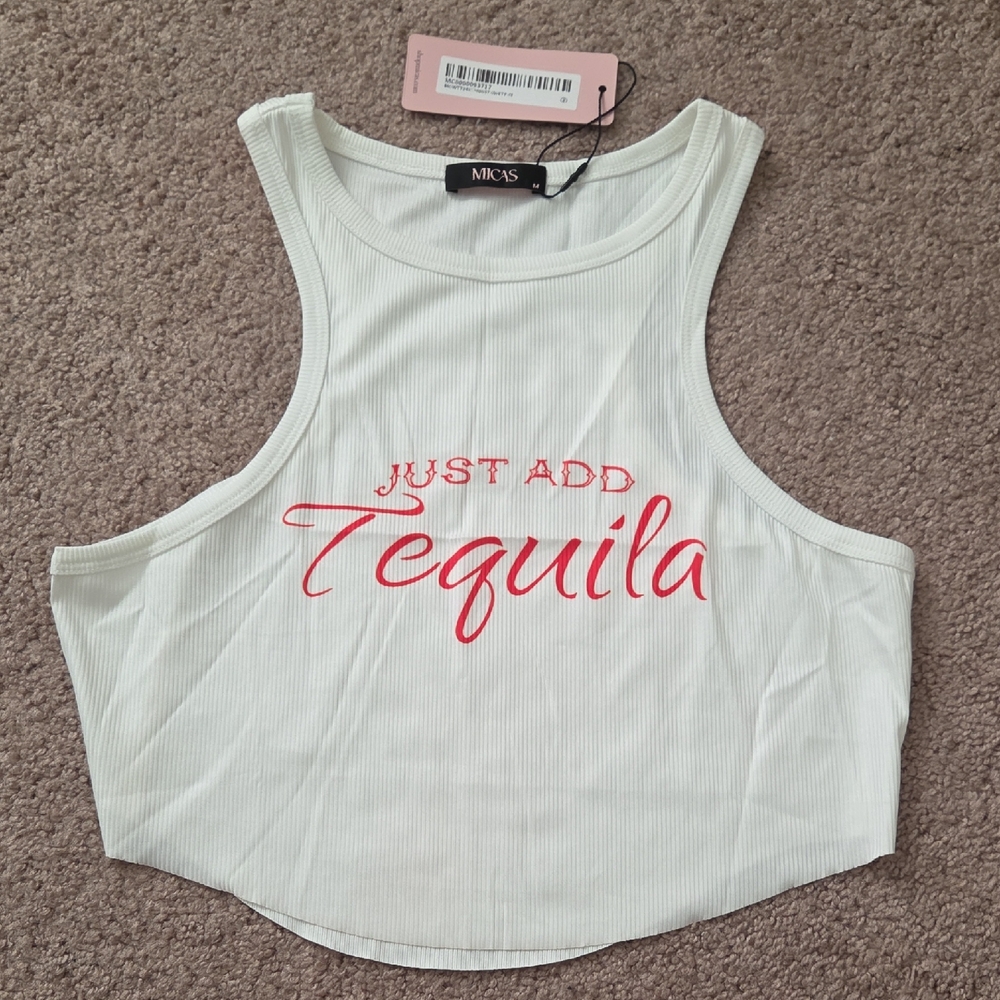 *NWT* Tequila White Crop Top with Red Print